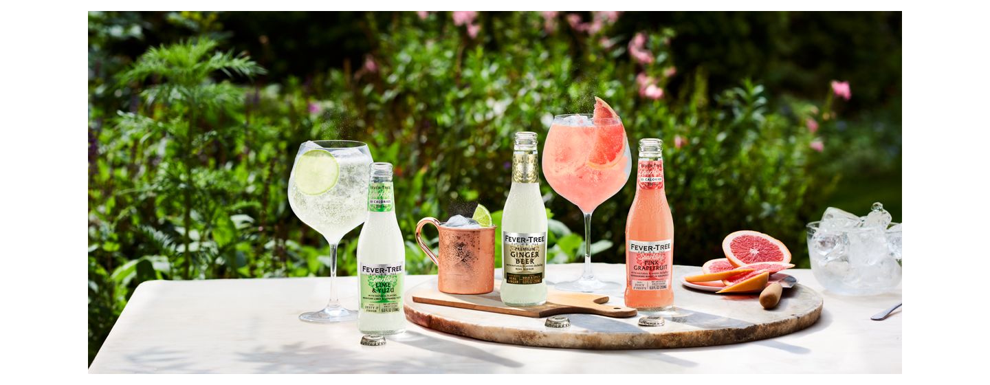 Fever Tree hero with bottles in an outdoor scenery