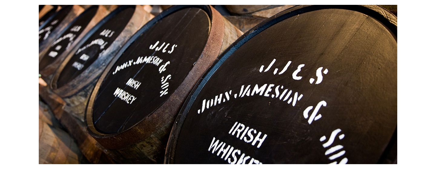 Close up shots of barrels of Jameson