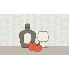 illustration of brandy glass with bottle 